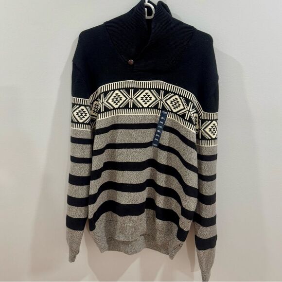 Chaps shawl collar black and slate gray multi pattern sweater size 2XL NWT - Picture 1 of 7